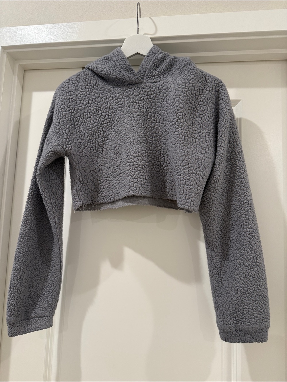 Cozy Cropped Sherpa Hoodie - Gray XS